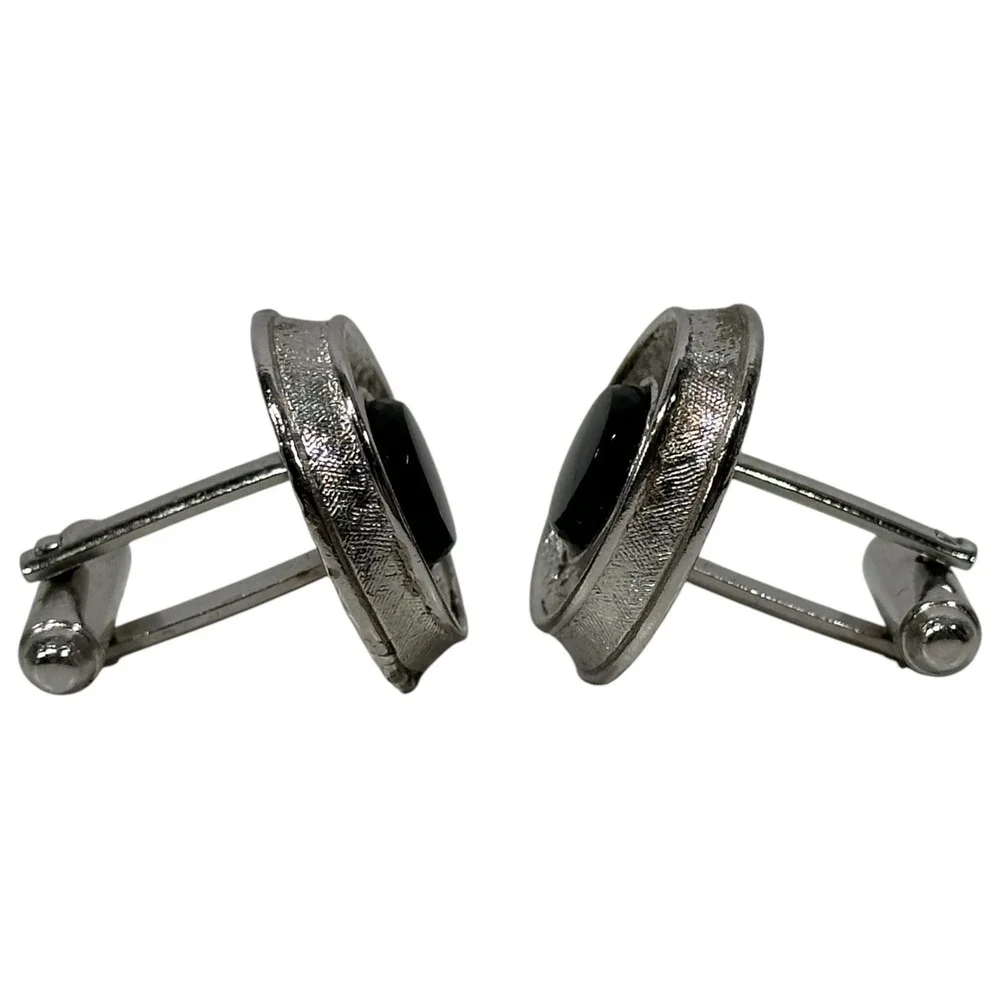 Black Silver Tone‎ Cufflinks Classic Men's Suits Accessory Formal Wear